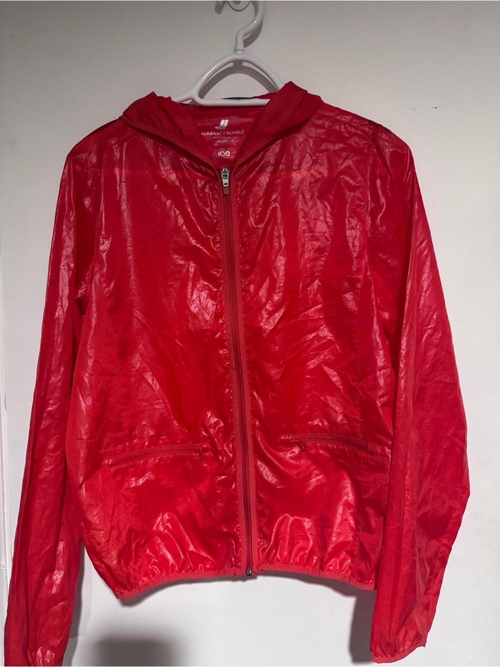 Ladies Red Hooded Windbreaker Jacket -